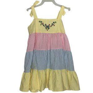 Vintage Youngland Girls 6 Dress Cami Sundress Smocked Striped‎ Colorful Preppy